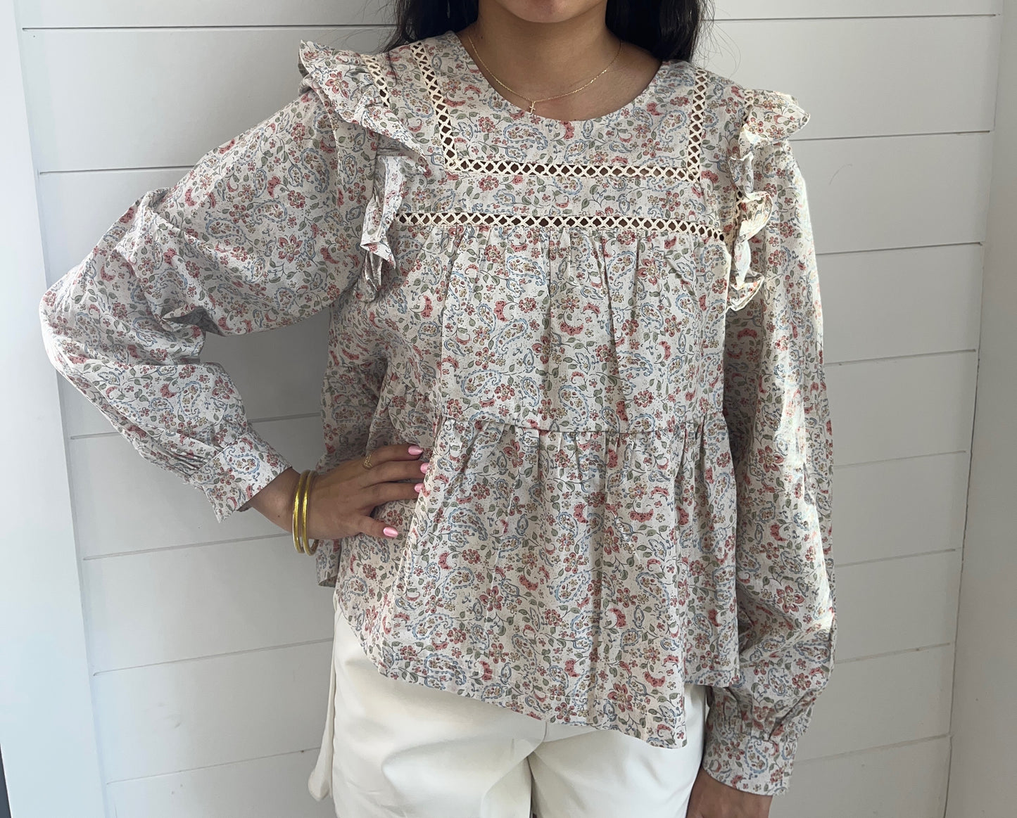Floral Ruffle & Lace Top