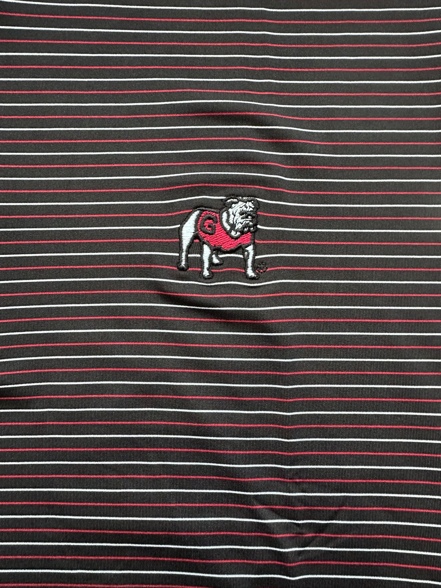 UGA Standing Dawg Beech Performance Polo - Black with Red & White Stripes