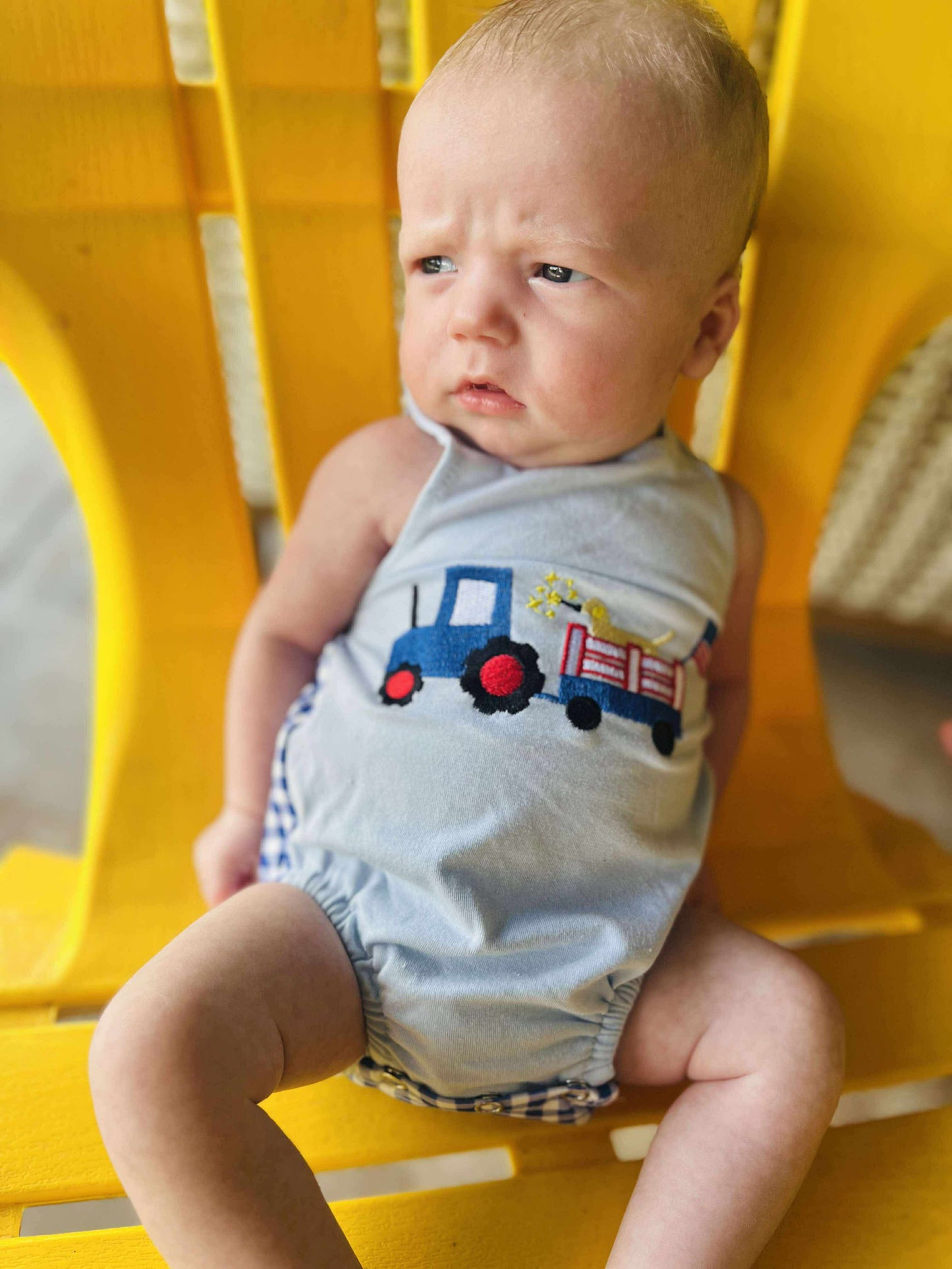 4th of July Tractor & Dog Gingham Bubble