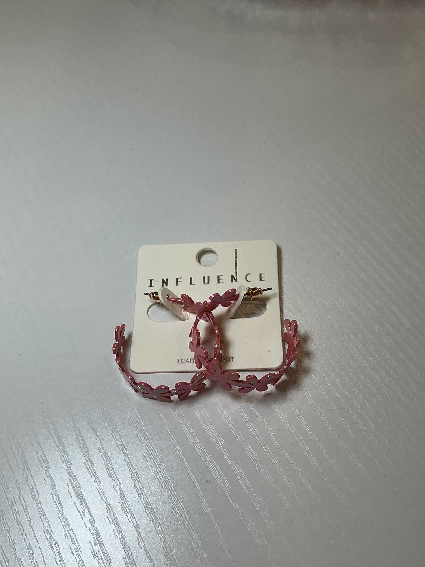 Pink Flower Hoop Earrings