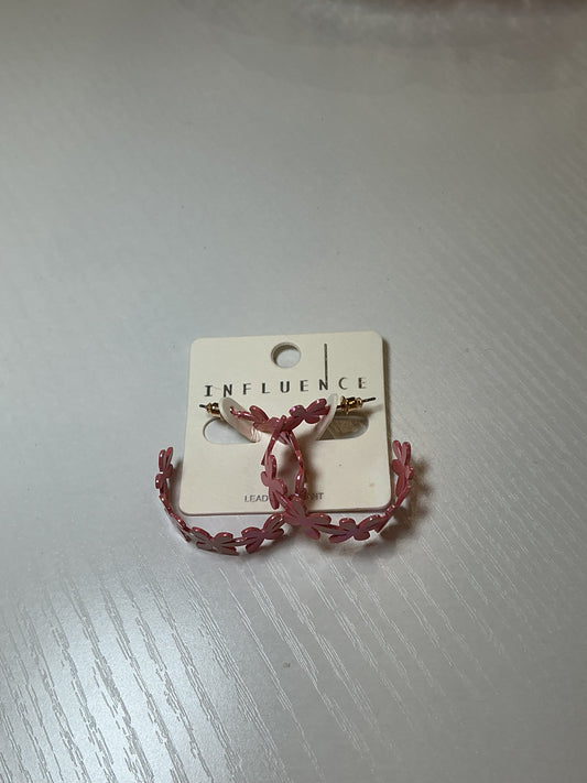 Pink Flower Hoop Earrings