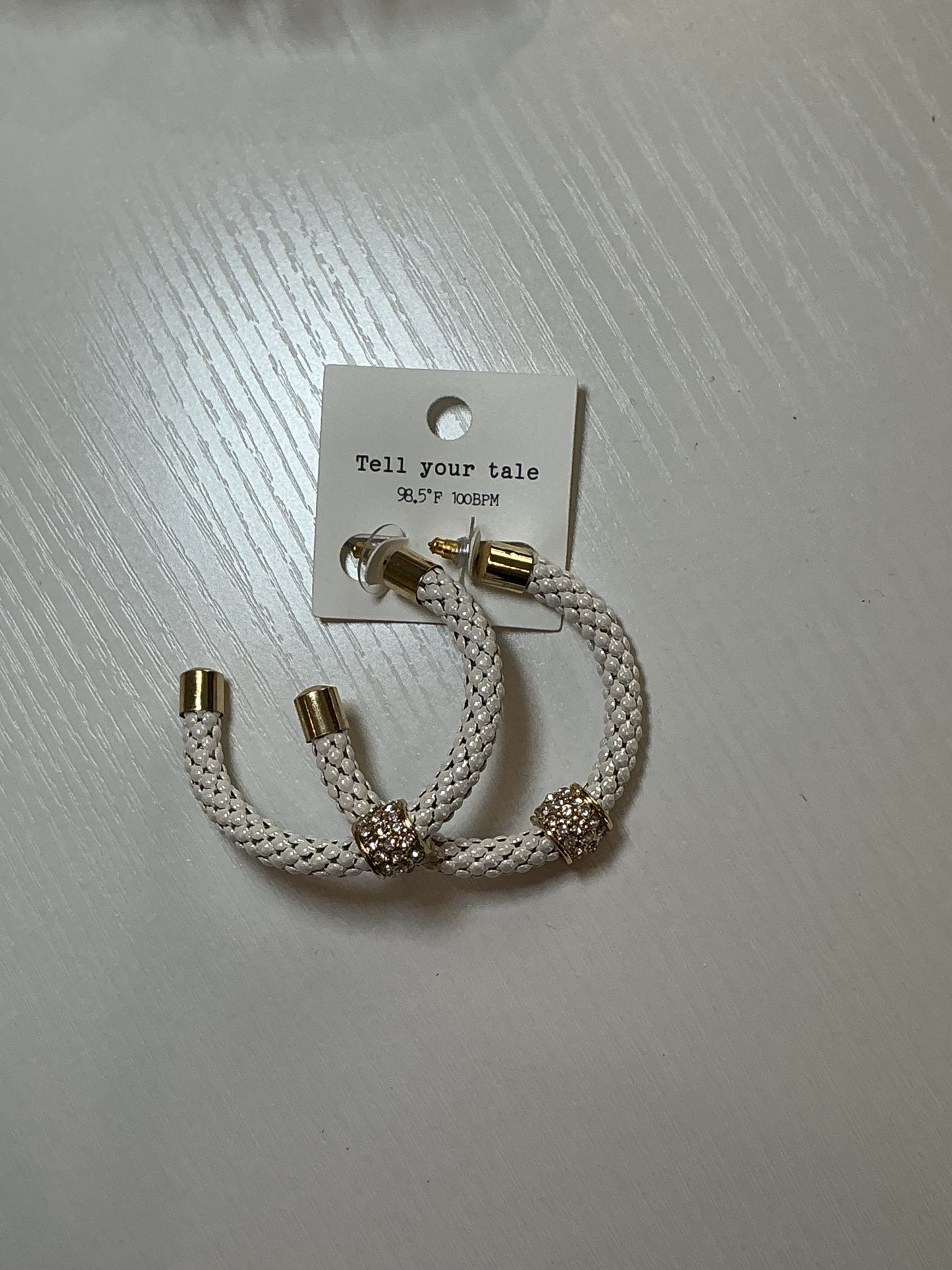 White Quilted Style Hoop Earrings