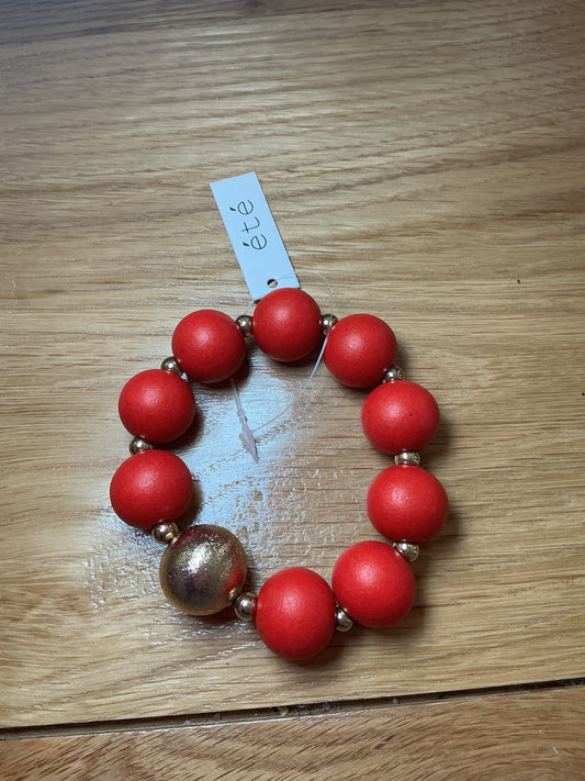 Red Beaded Bracelet with Center Gold Bead