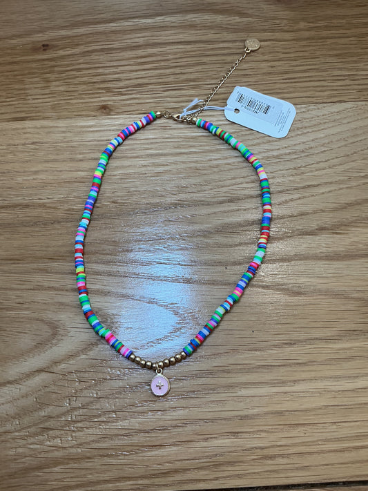 Girls Multi Color Beaded Pink Cross Necklace | Jane Marie