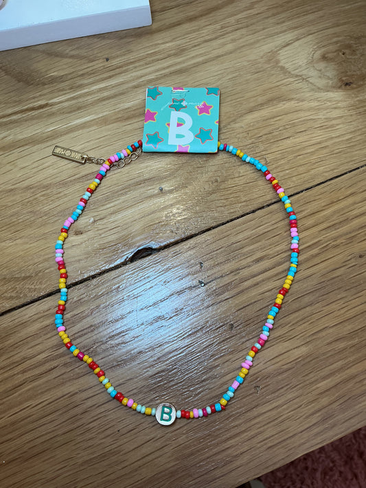 Girls Multi Color Beaded 'B' Initial Necklace | Jane Marie