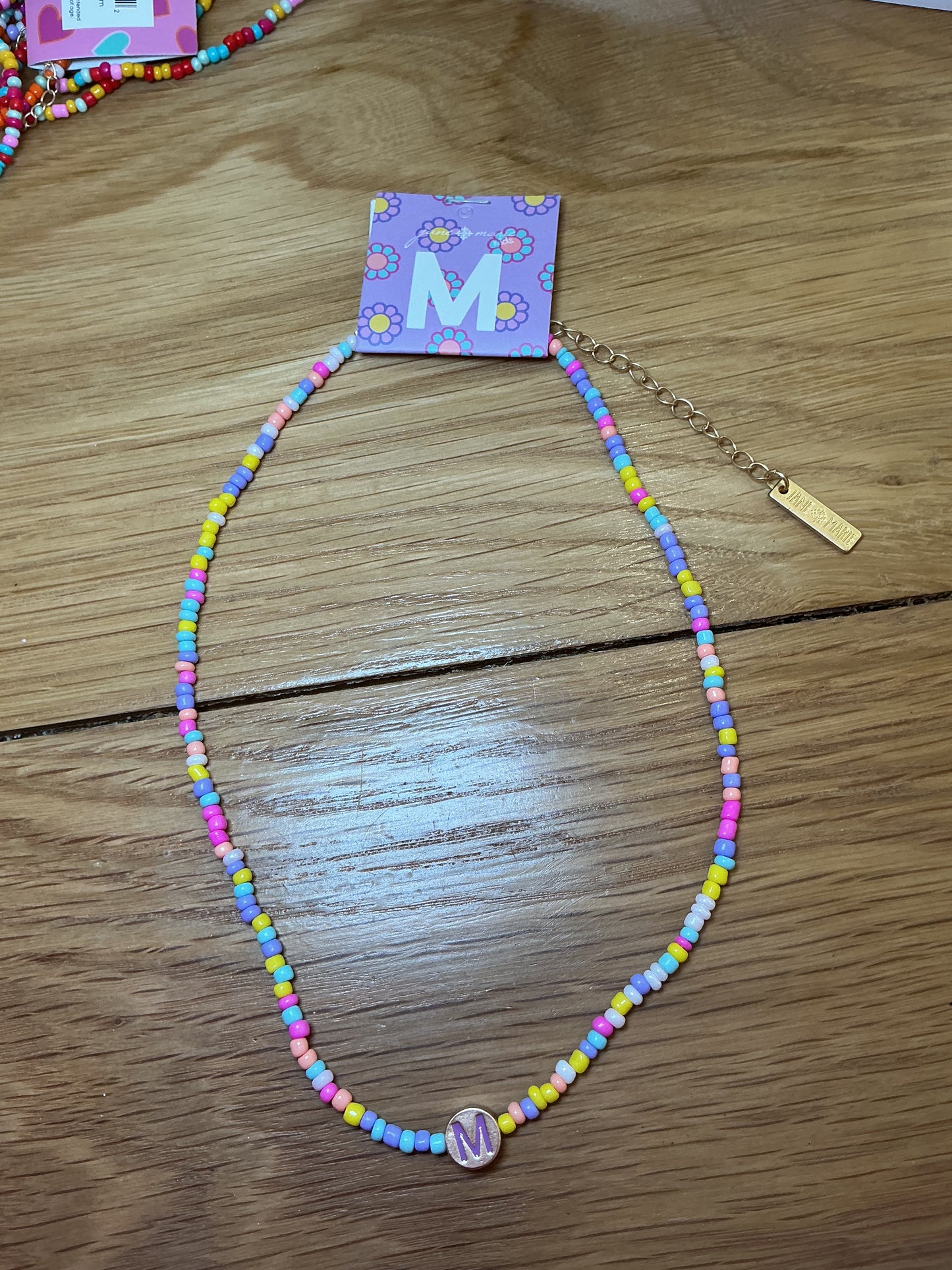 Girls Multi Color Beaded 'M' Initial Necklace | Jane Marie