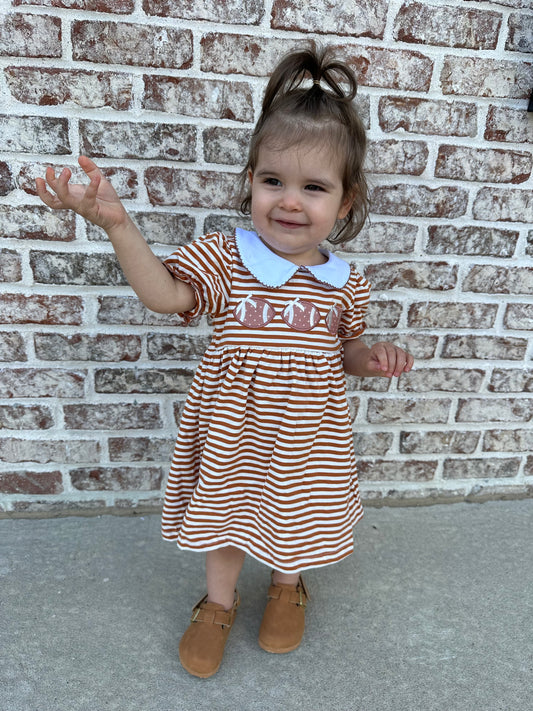 Brown Stripe Football Applique Dress