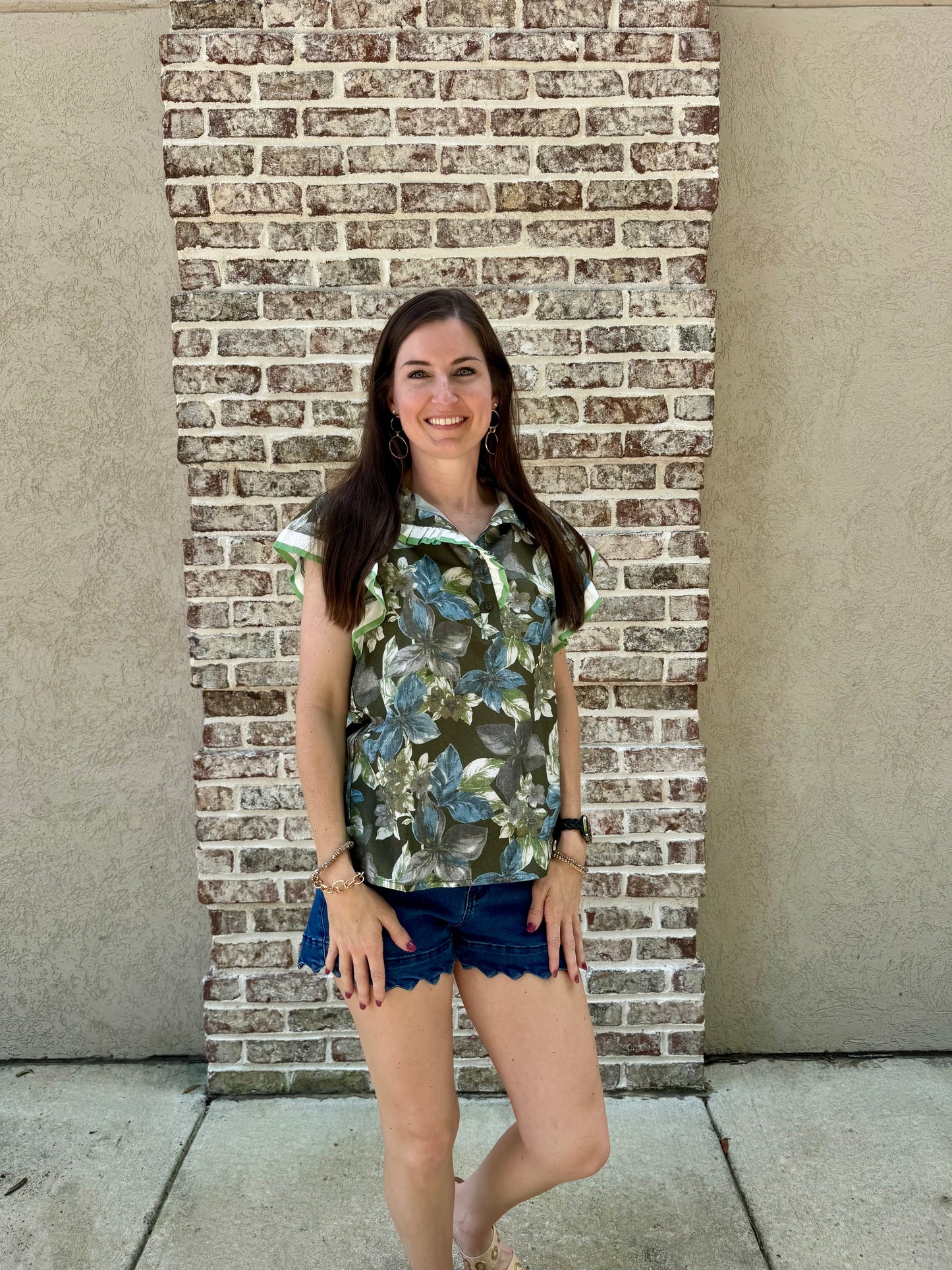 Green Floral Top