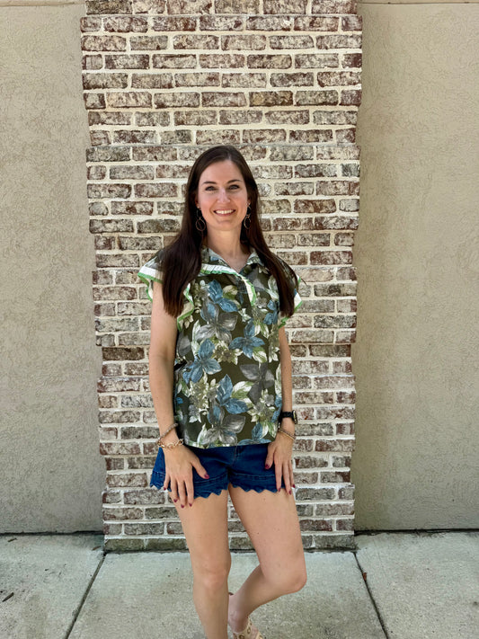 Green Floral Top