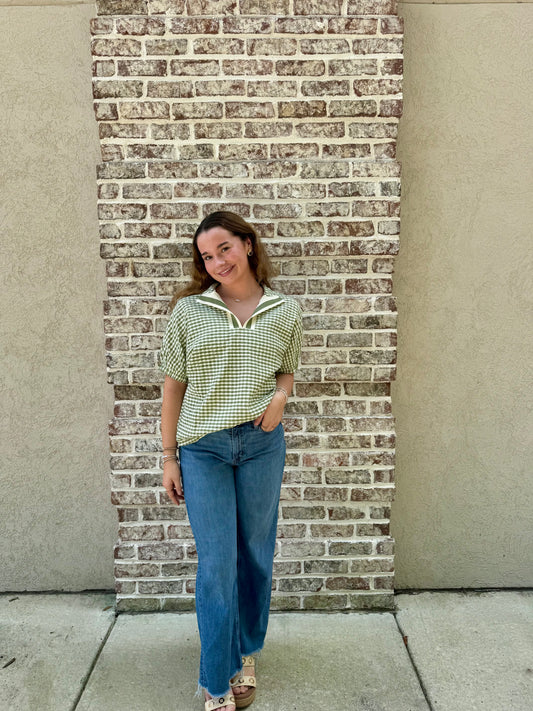 Green Gingham Top