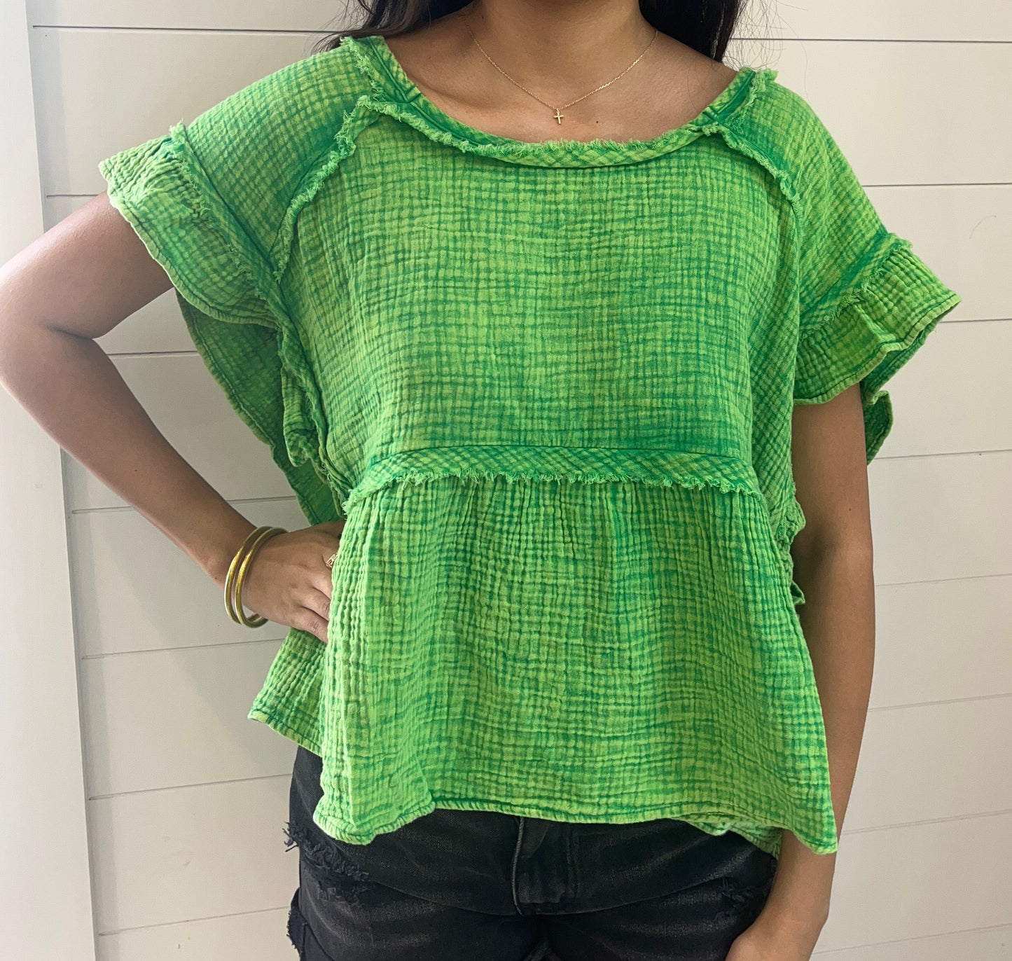 Gauze Ruffle Sleeve Top