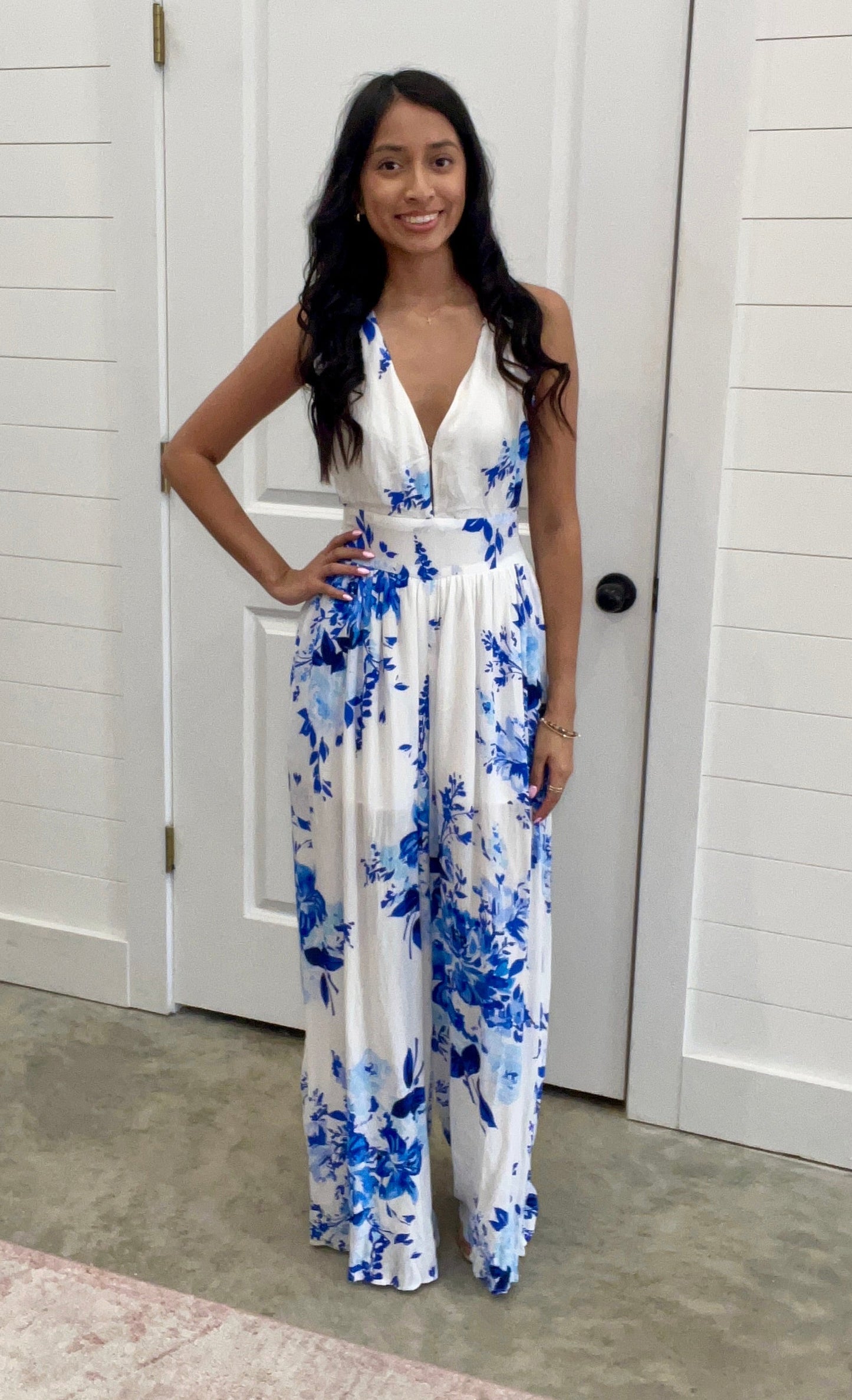 Plunging Neck Floral Jumpsuit