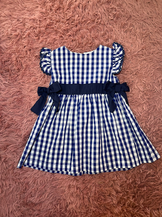 Navy Blue Gingham Ruffle Dress