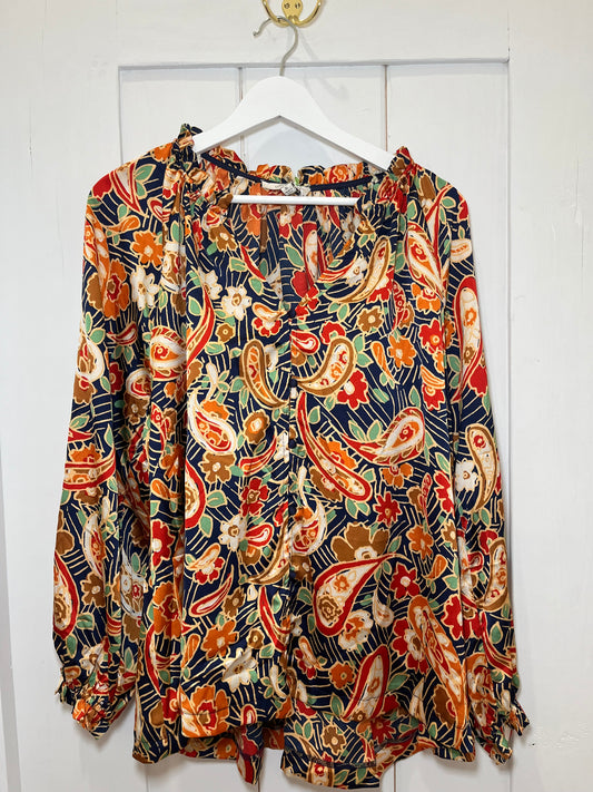 Plus Size Navy Paisley Print Top