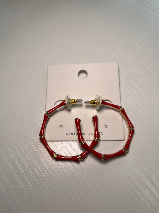 Red & Gold Thin Hoop Earrings