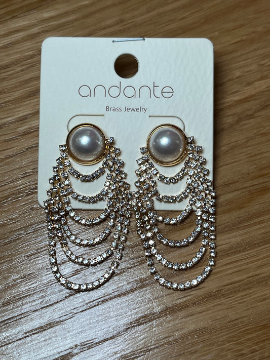 Pearl Stud Rhinestone Drape Earrings