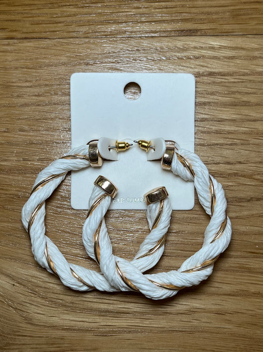 White & Gold Twisted Hoop Earrings