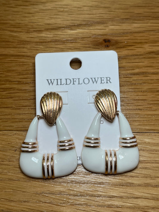 Chunky White & Gold Door Knocker Earrings