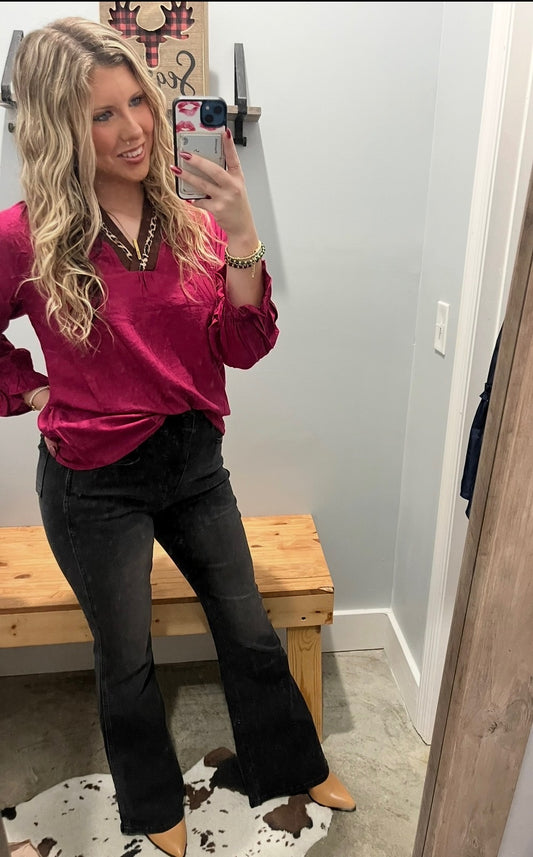 Leopard Trim Violet Top