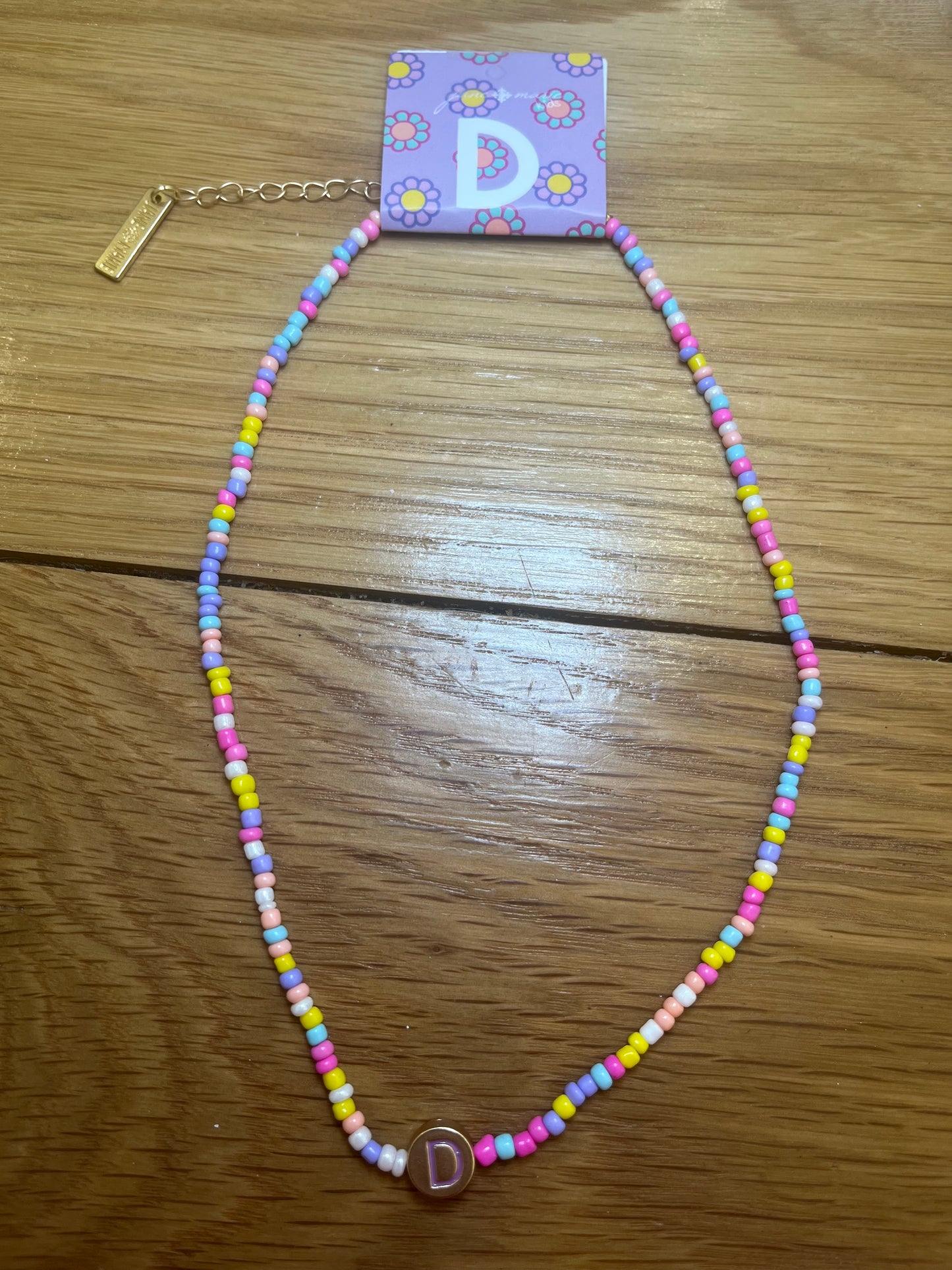 Girls Multi Color Beaded 'D' Initial Necklace | Jane Marie