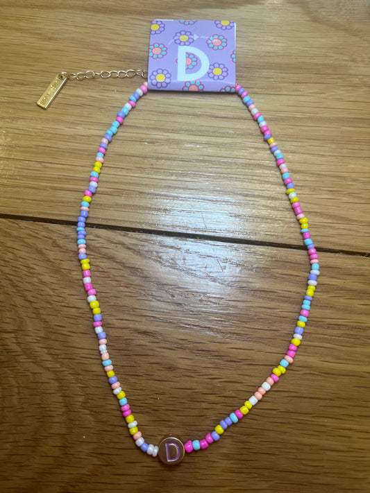 Girls Multi Color Beaded 'D' Initial Necklace | Jane Marie