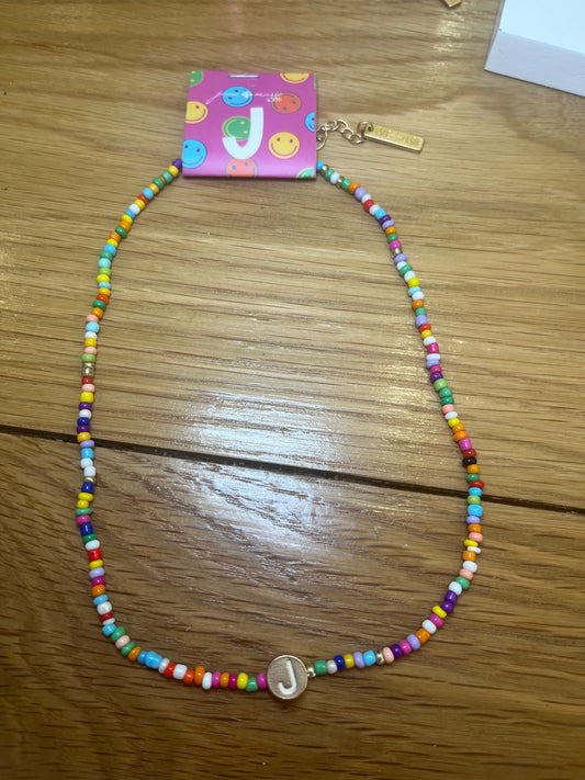 Girls Multi Color Beaded 'J' Initial Necklace | Jane Marie
