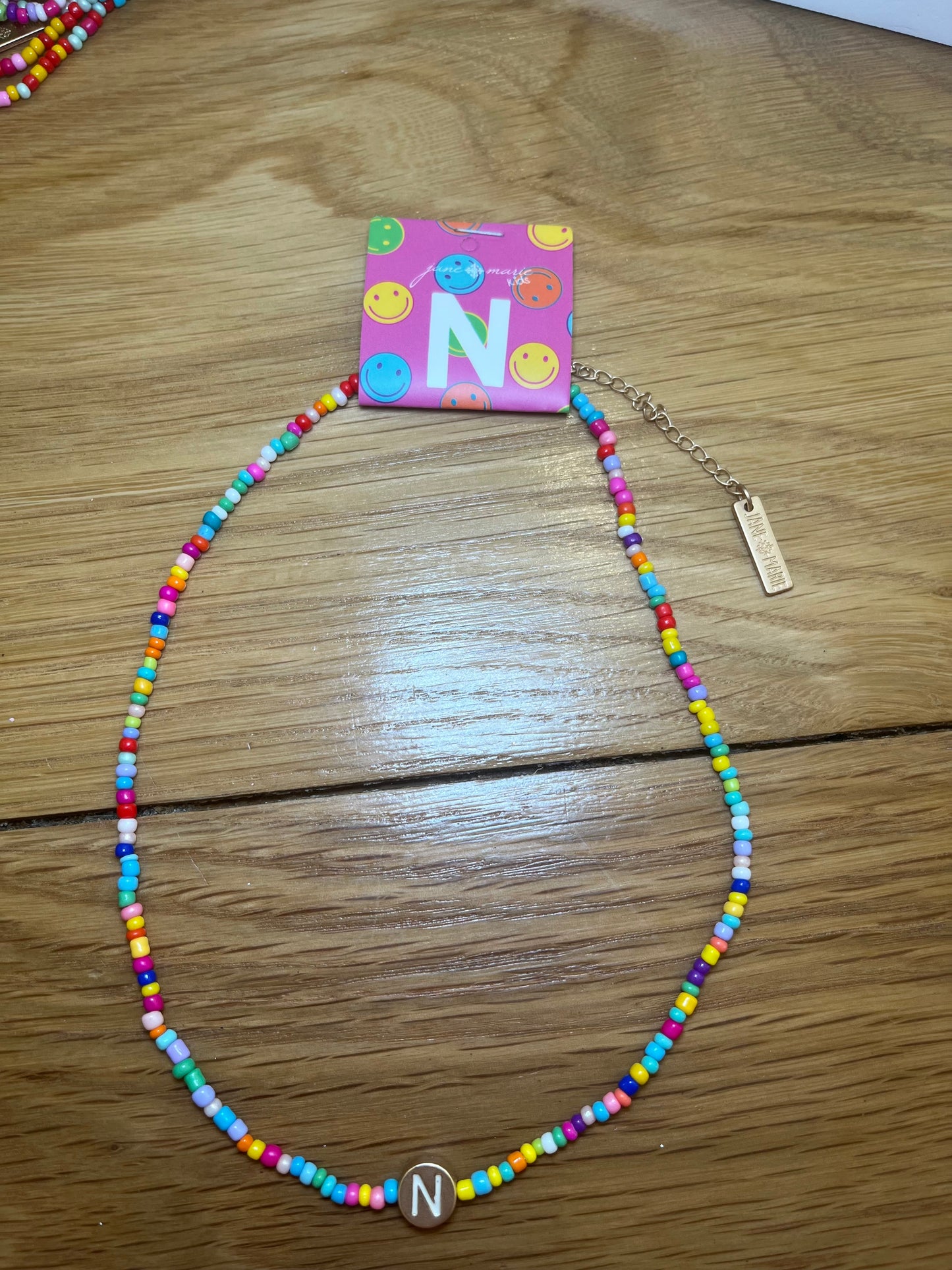 Girls Multi Color Beaded 'N' Initial Necklace | Jane Marie