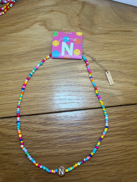 Girls Multi Color Beaded 'N' Initial Necklace | Jane Marie