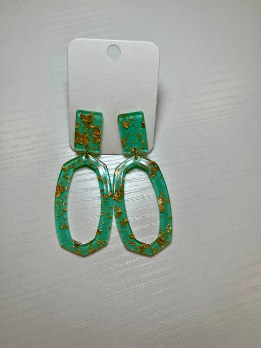 Green & Gold Flake Earrings