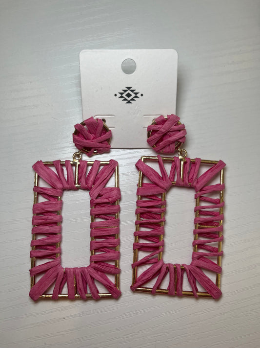 Pink Raffia Door Knocker Earrings
