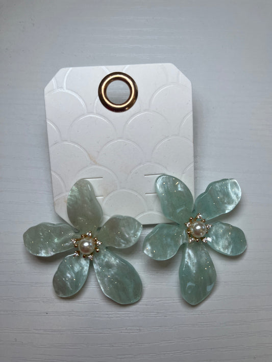 Light Blue Pearl Centered Flower Earrings