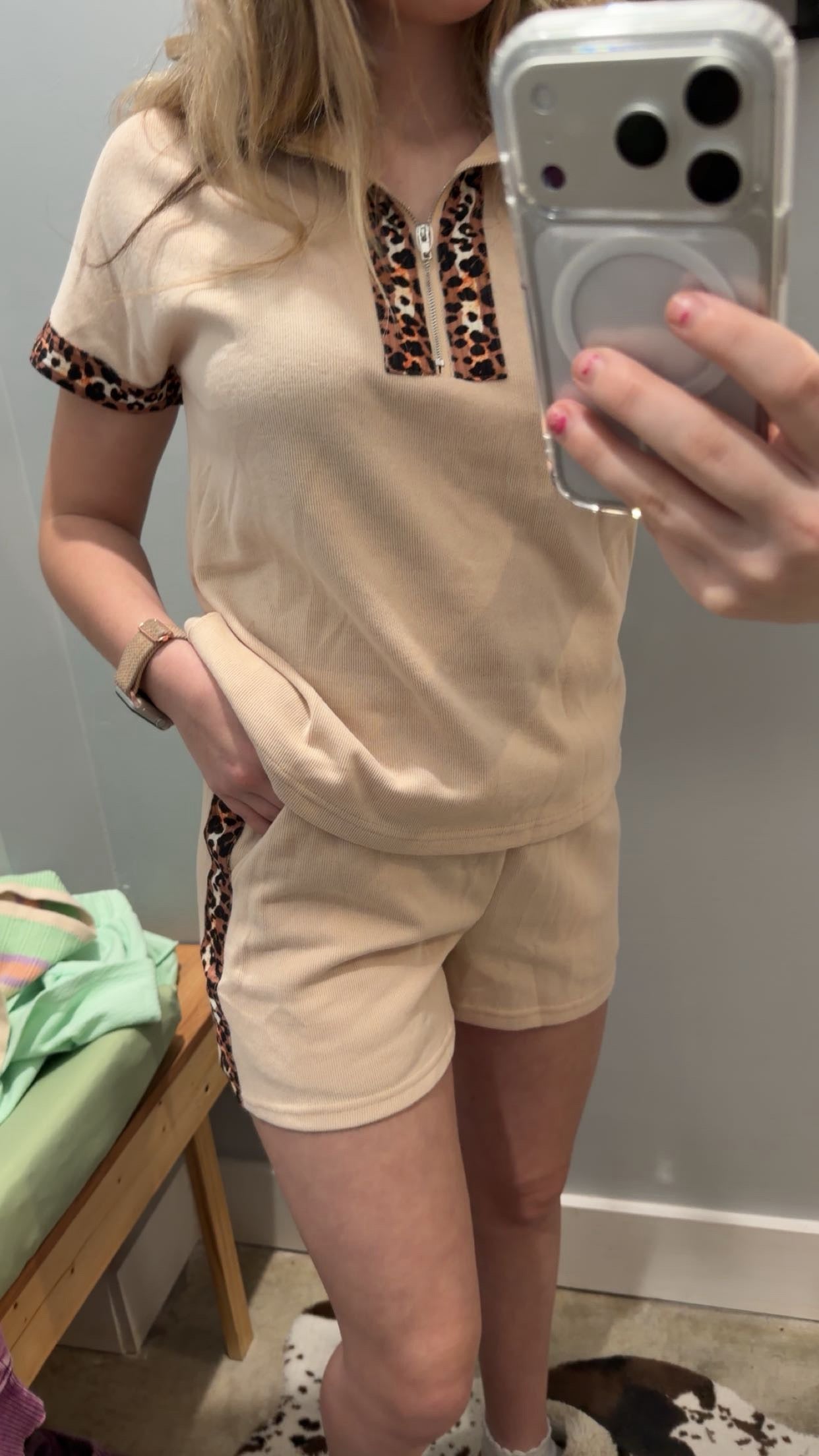 Beige Leopard Trim Set