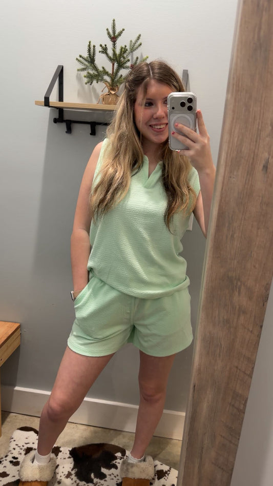 Textured Knit Lounge Shorts | Marina Mist