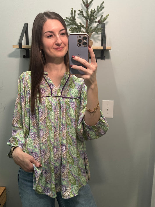 Paisley Print Puff Sleeve Blouse