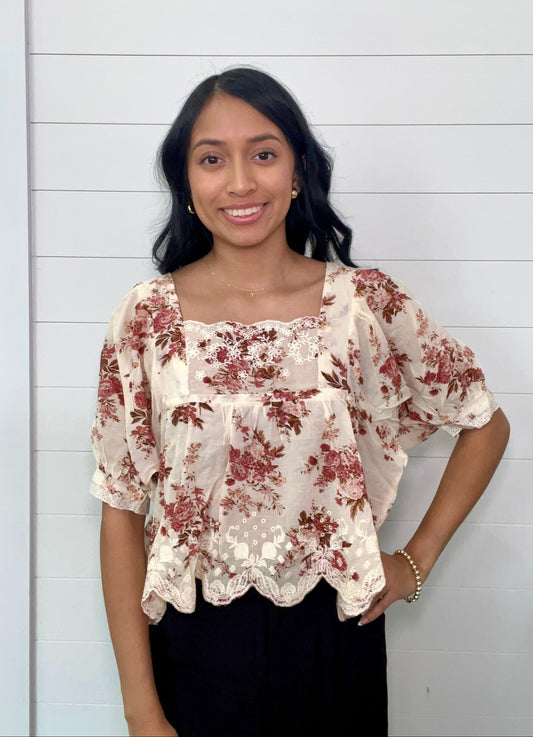 Floral Prairie Babydoll Top