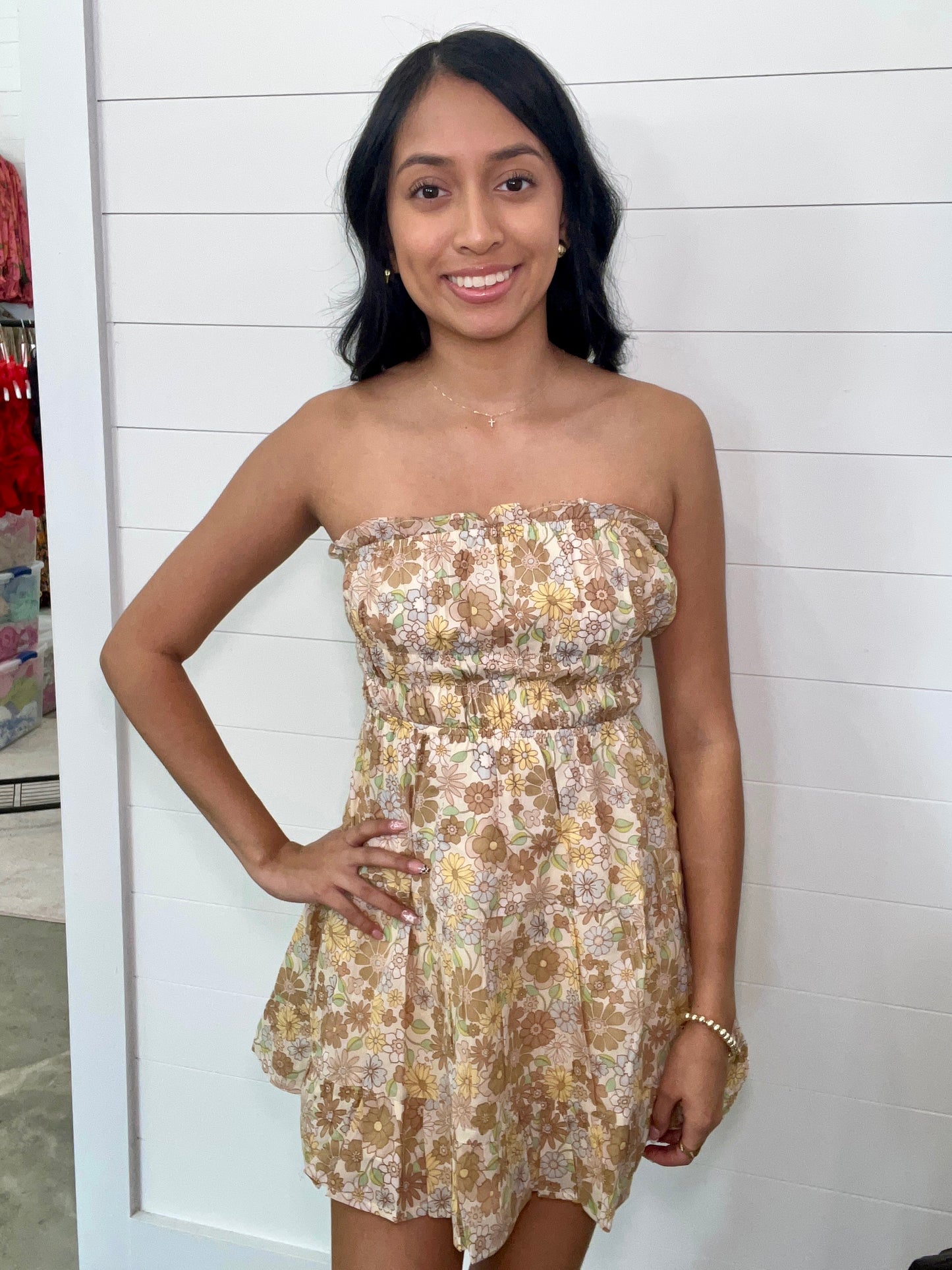 Strapless Mini Floral Dress