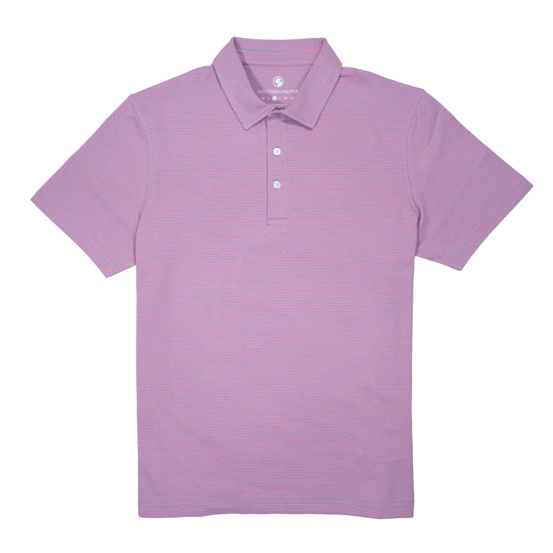 Tensaw Stripe Polo - Coastal Blue/Pink Lemonade