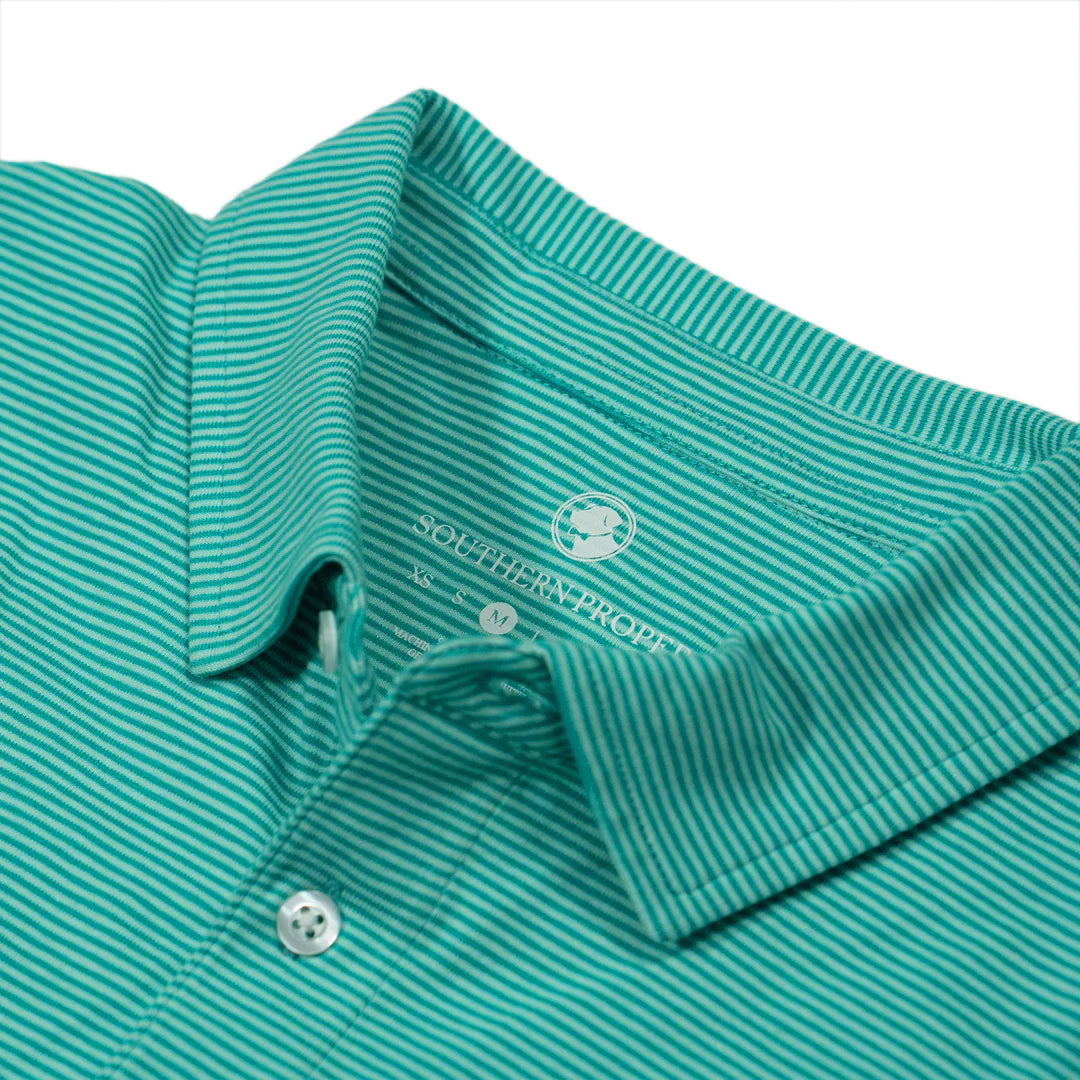 Tensaw Stripe Polo - Caribbean Green/Beach Glass