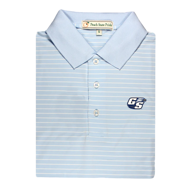 GSU Magnolia Stripe Performance Polo - Sky Blue & White