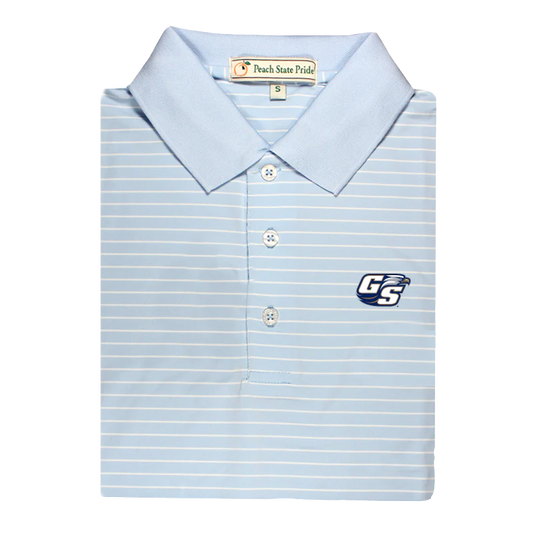 GSU Magnolia Stripe Performance Polo - Sky Blue & White