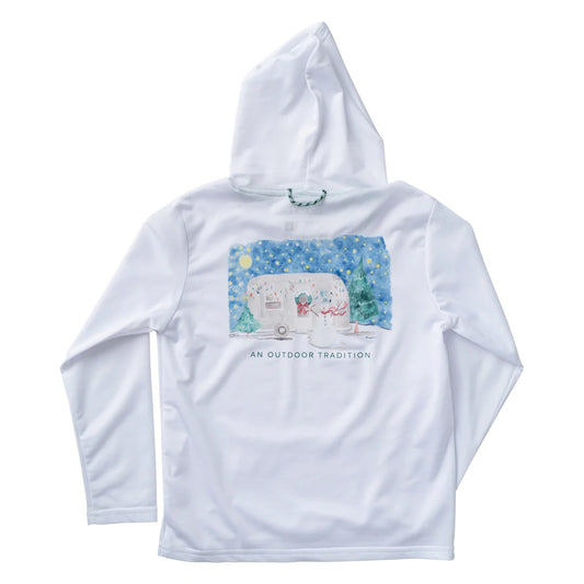 Youth Pro Performance Hoodie Fishing Tee - Bright White