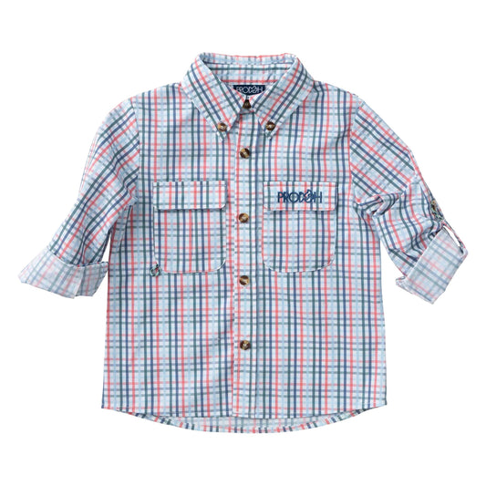 Youth Founders Kids Fishing Shirt - Tea Rose Multi Color Plaid