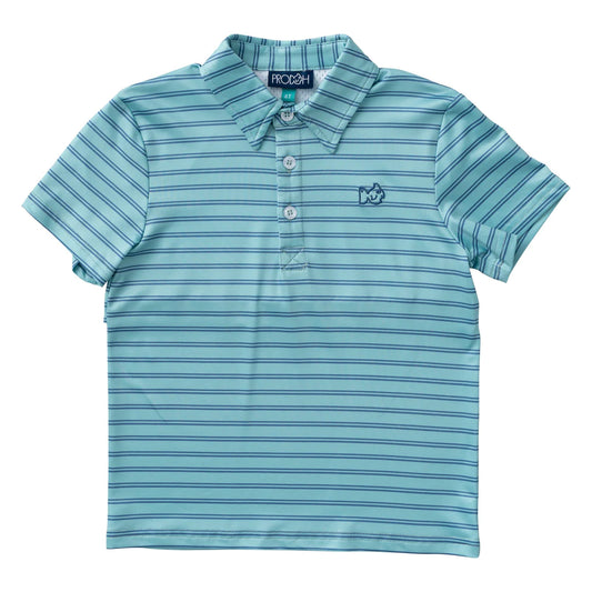 Youth Pro Performance Short Sleeve Polo - Nile Blue Stripe