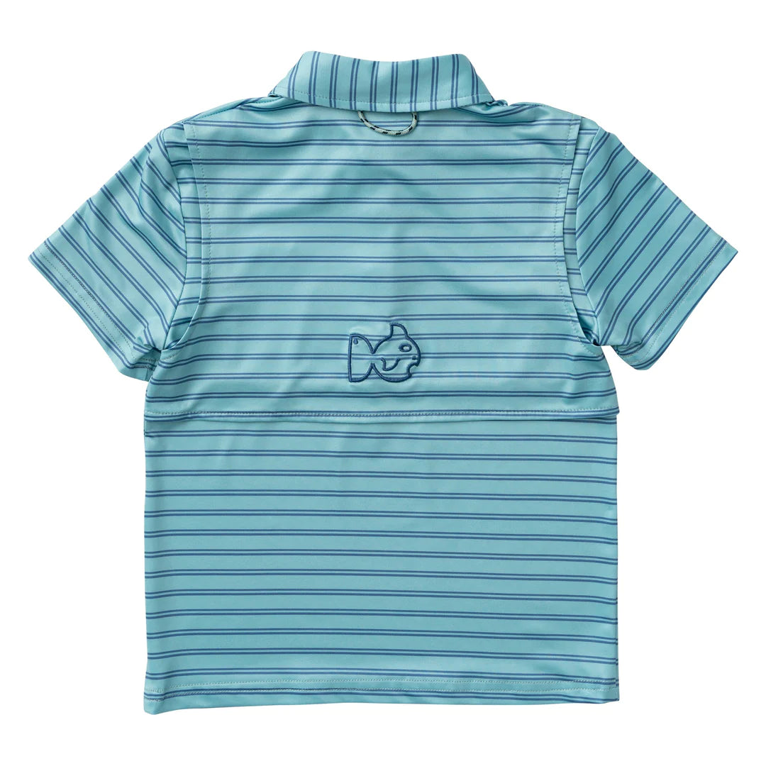 Youth Pro Performance Short Sleeve Polo - Nile Blue Stripe