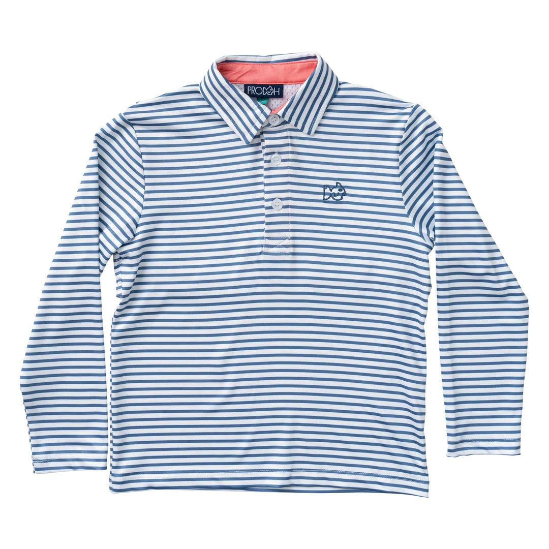 Youth Pro Performance Long Sleeve Polo - Moonlight Blue Stripe