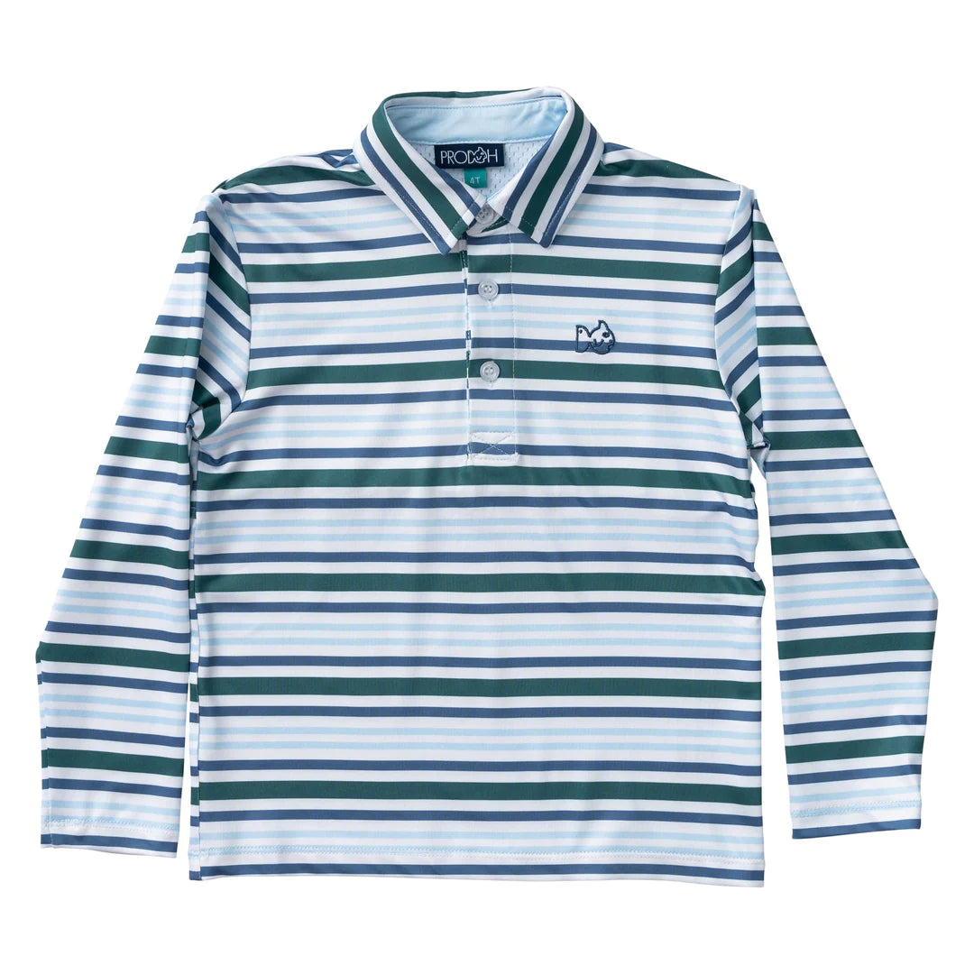 Youth Pro Performance Long Sleeve Polo - Blue Spruce Stripe