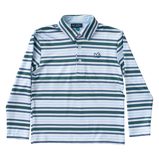 Youth Pro Performance Long Sleeve Polo - Blue Spruce Stripe