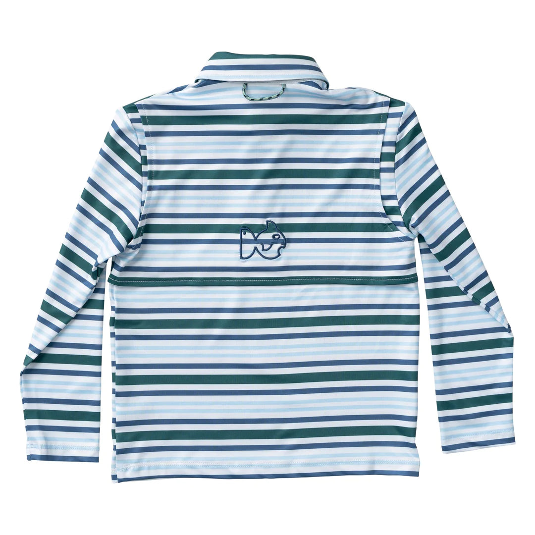 Youth Pro Performance Long Sleeve Polo - Blue Spruce Stripe