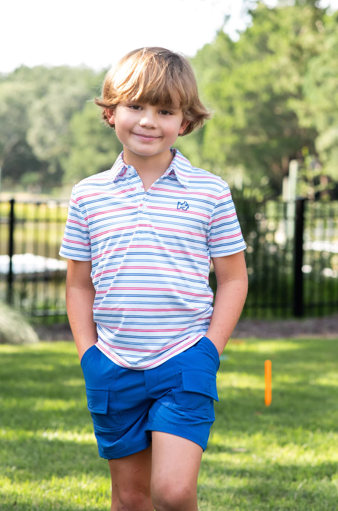 Youth Pro Performance Short Sleeve Polo - USA Stripe