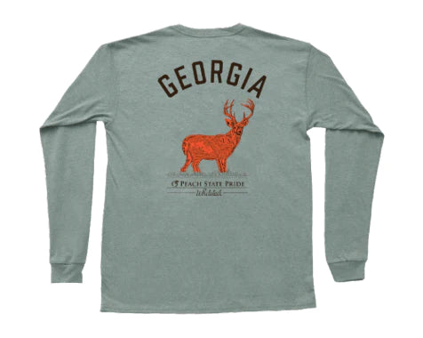 Classic Deer Long Sleeve Pocket Tee - Heathered Sage